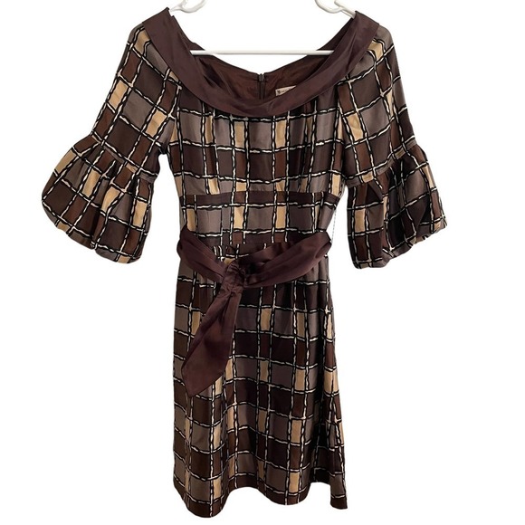 Nanette Lepore 100% Silk Square Patterned Dress w/Belt - Picture 1 of 9